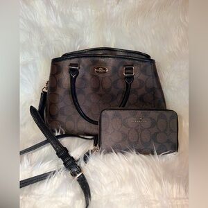 Coach Black and Brown Signature Satchel and Wallet
